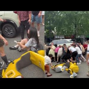 中国女子、SUV車に轢かれて股間丸出しで救出される