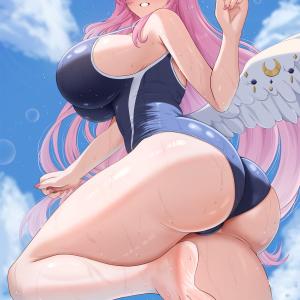 カラダのラインにぴったり沿った濃紺の学校指定・スクール水着の女子画像♪